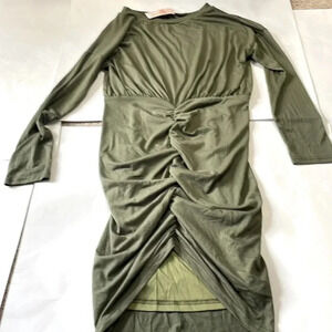 Kirundo ruched military green bodycon dress size large NWT